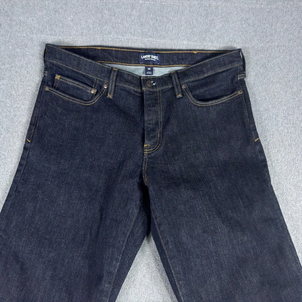 Lands' End Square Rigger Jeans Blue Dark Wash Straight Denim Mens 36x30